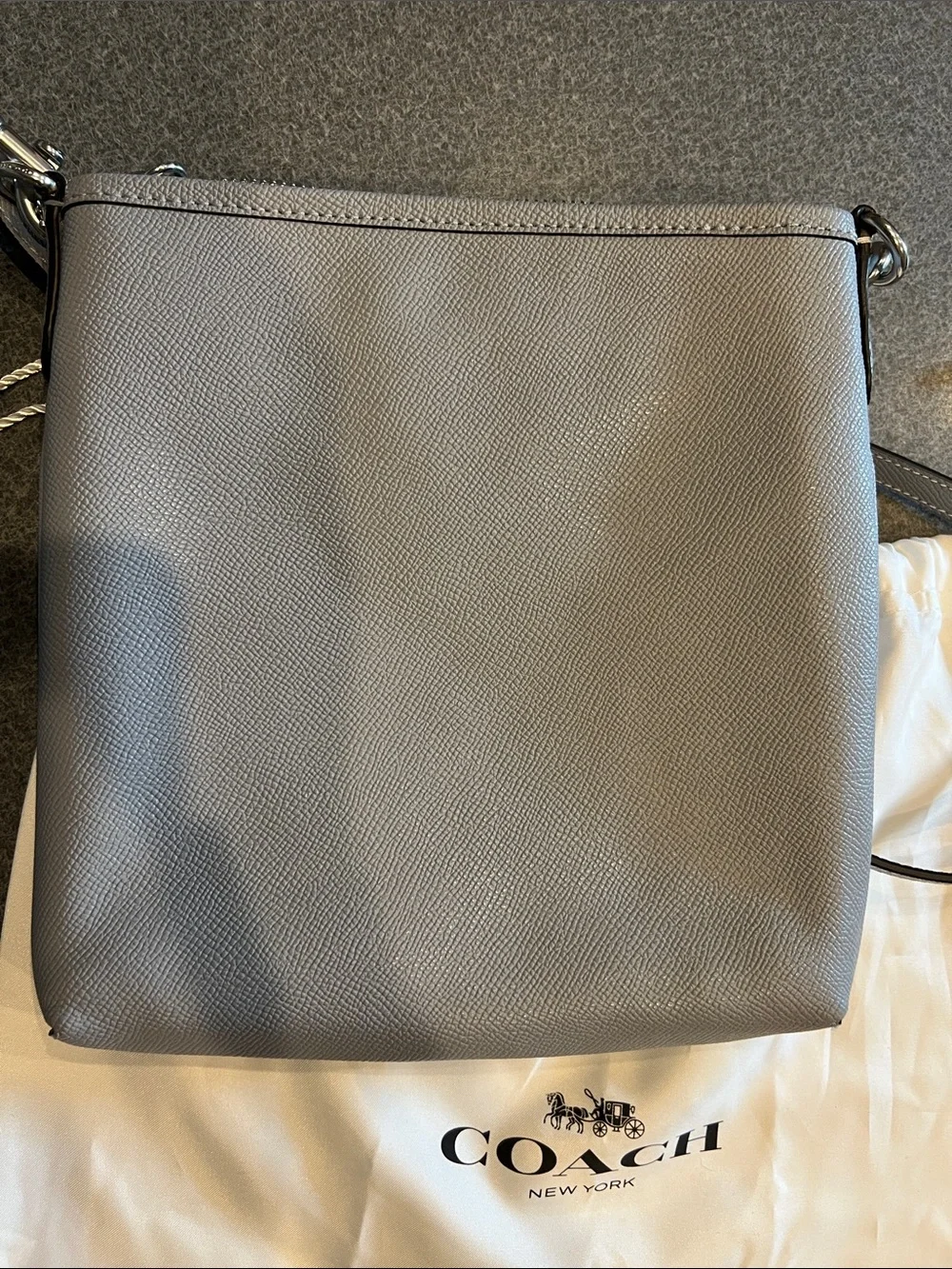 NWT Coach Pebbled Crossbody Bag in Light Gray with Silver Hardware